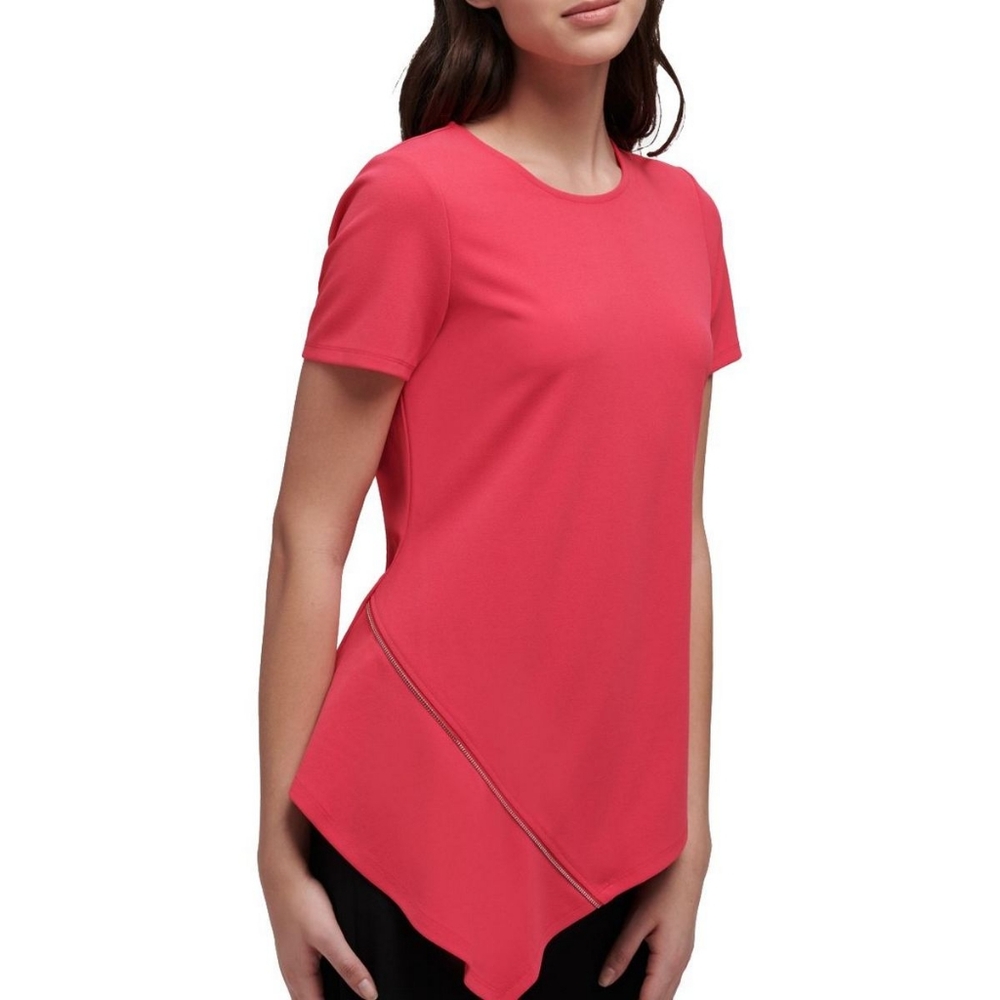 DKNY Hot Pink Asymmetrical Short Sleeve Blouse - Size M